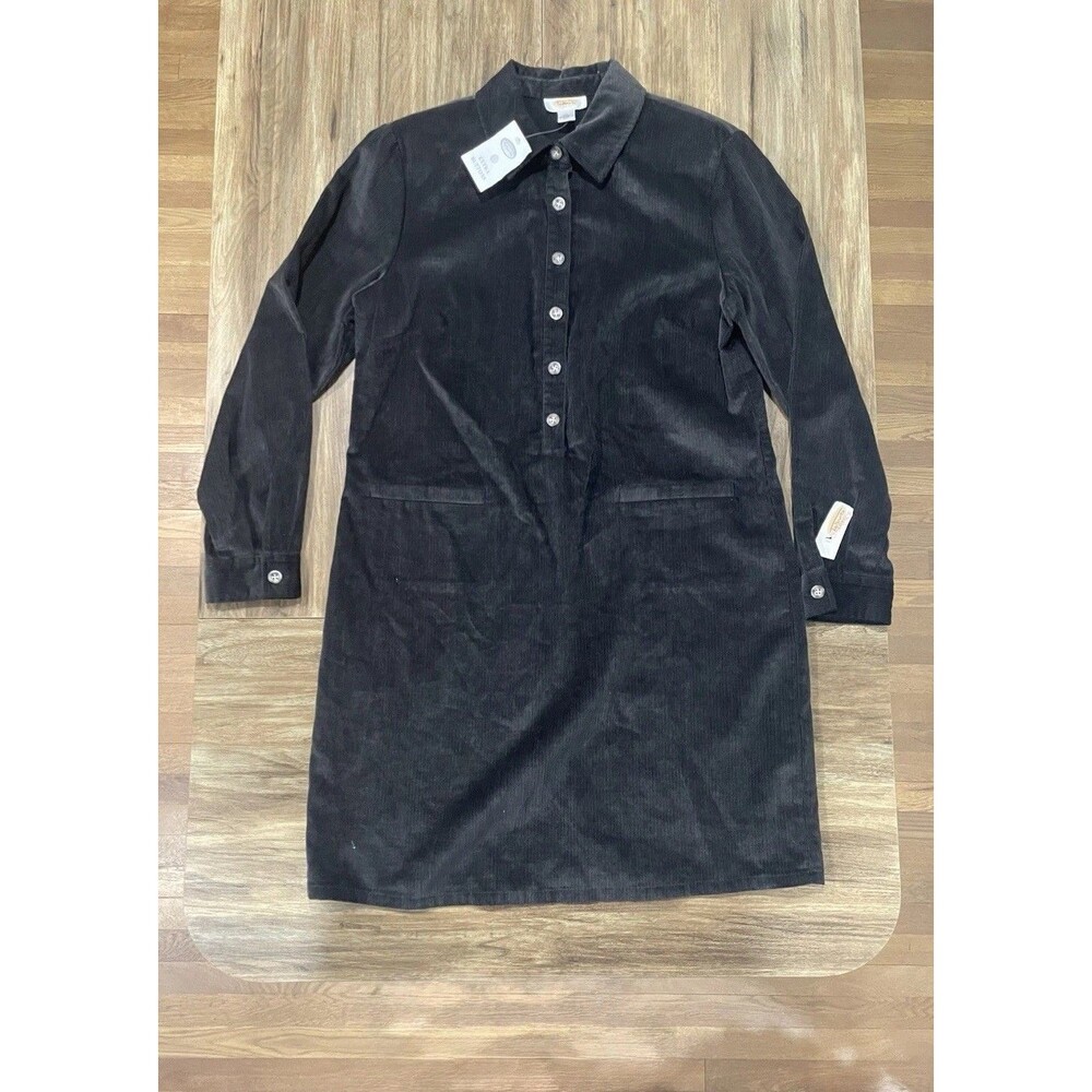 Vtg 90s Talbots Corduroy Shirt Dress 14 Black Academia Preppy Long Sleeve NWT